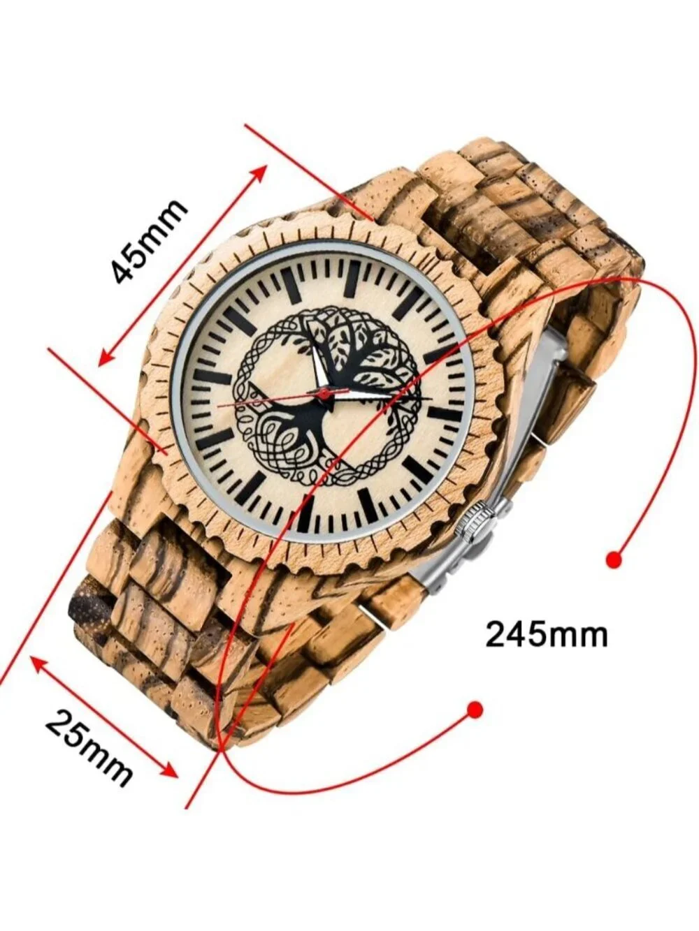 Men's Brown Tree 100% Manual Round Wrist Analog Quartz Handmade Wooden Watch